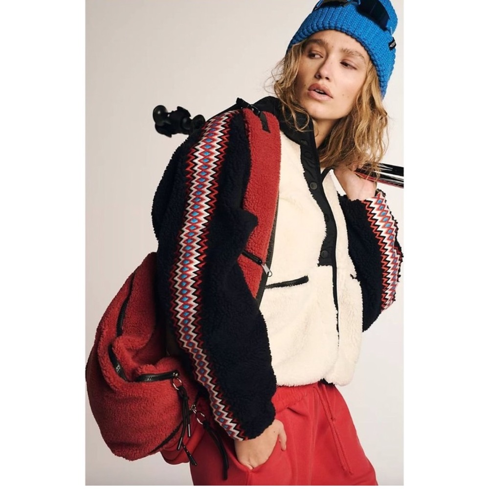 Free people Hit The Slopes Printed Fleece Jacket Running Stitch Varsity combo